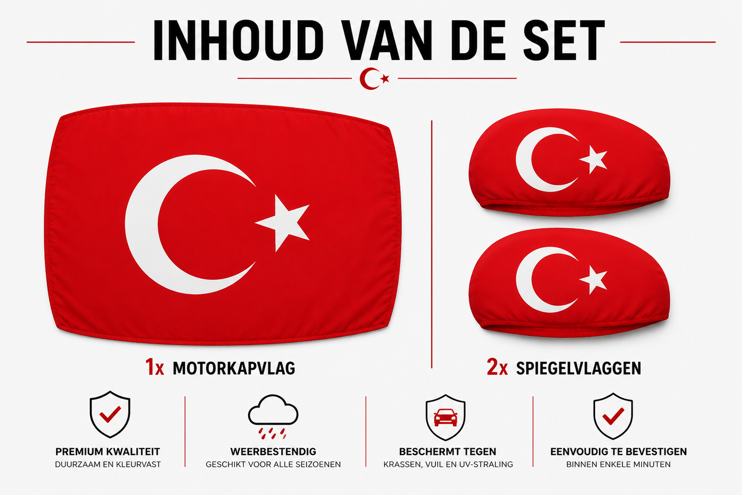 Turkse Vlaggen Combi-set – Motorkap + Spiegels | Victory Flags