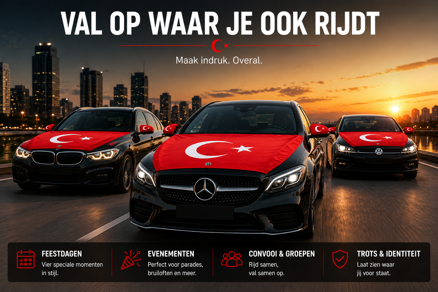 Turkse Vlaggen Combi-set – Motorkap + Spiegels | Victory Flags