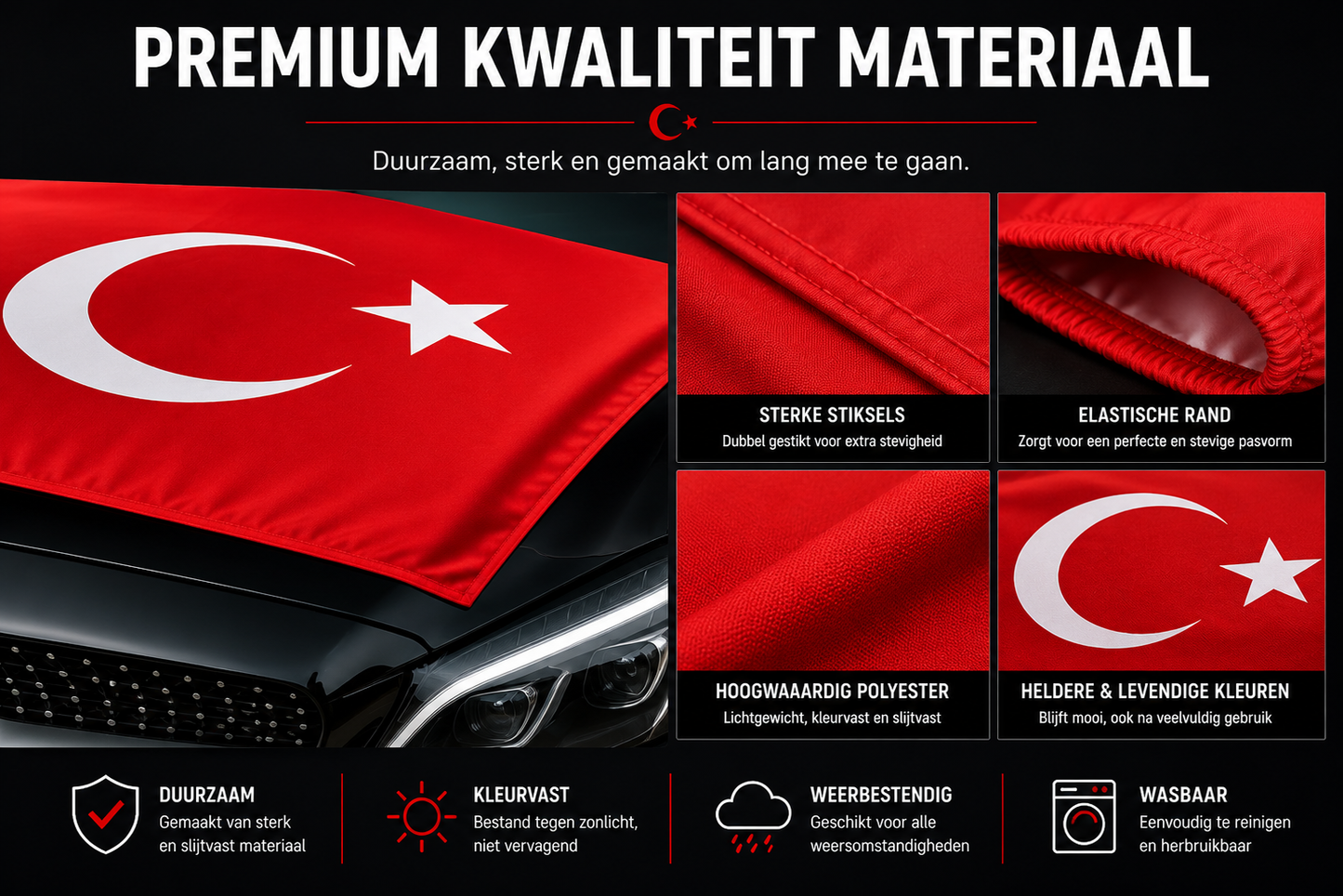 Turkse Vlaggen Combi-set – Motorkap + Spiegels | Victory Flags