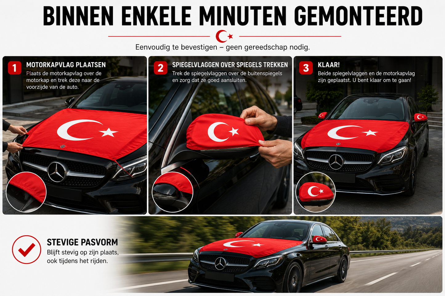 Turkse Vlaggen Combi-set – Motorkap + Spiegels | Victory Flags
